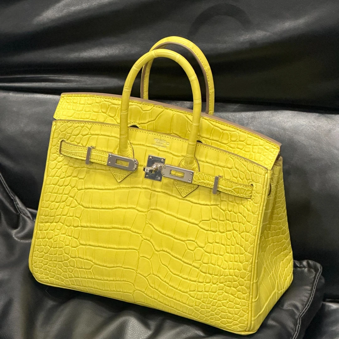 99新 Hermes/爱马仕 【小池专属】birkin25金盏花黄银扣方块雾面c刻