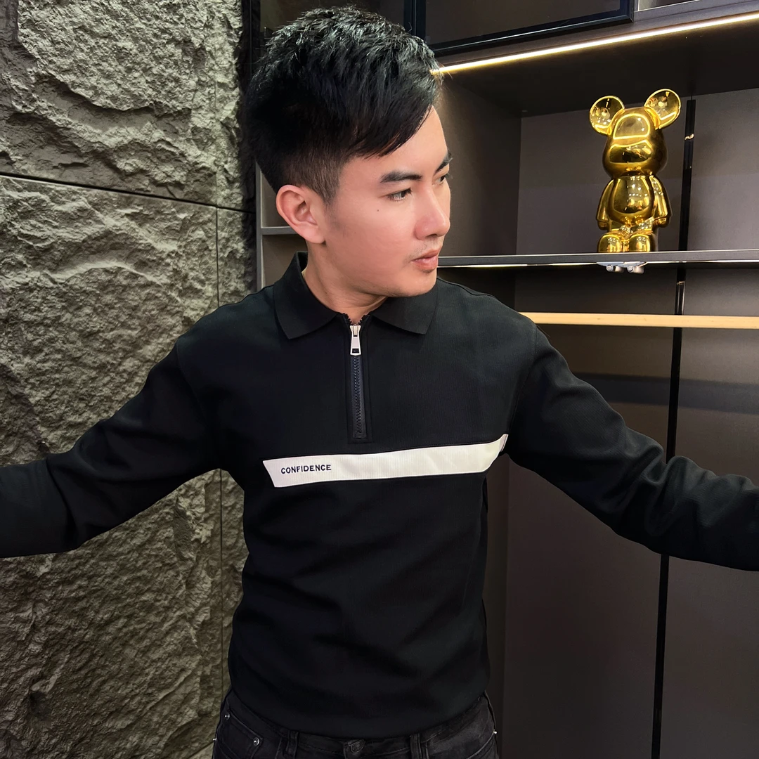 秋季翻领拉链拼接卫衣男士修身潮牌高端上衣2025年高级长袖86402