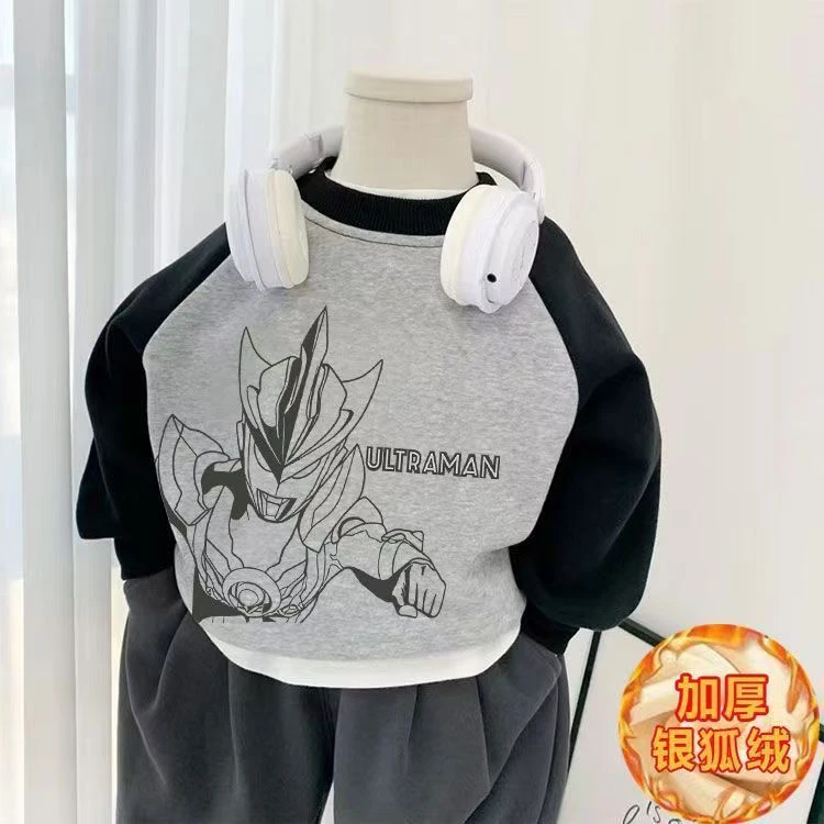 男童卫衣秋冬加绒新款儿童圆领打底男孩炫酷奥特曼洋气小童上卫衣