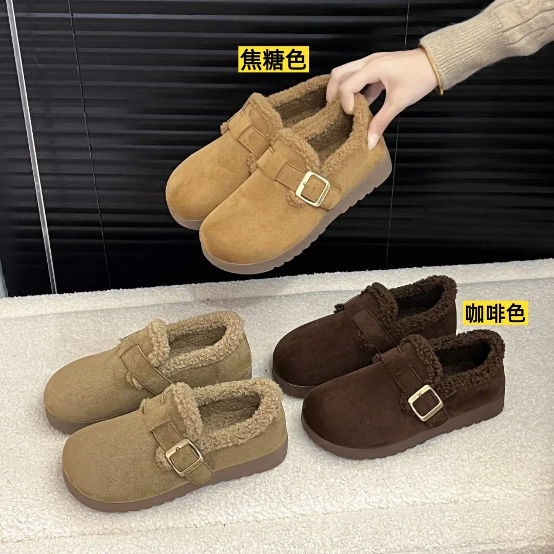 818-11大码女鞋勃肯鞋加绒冬季懒人鞋保暖防滑一脚蹬爆款网红鞋