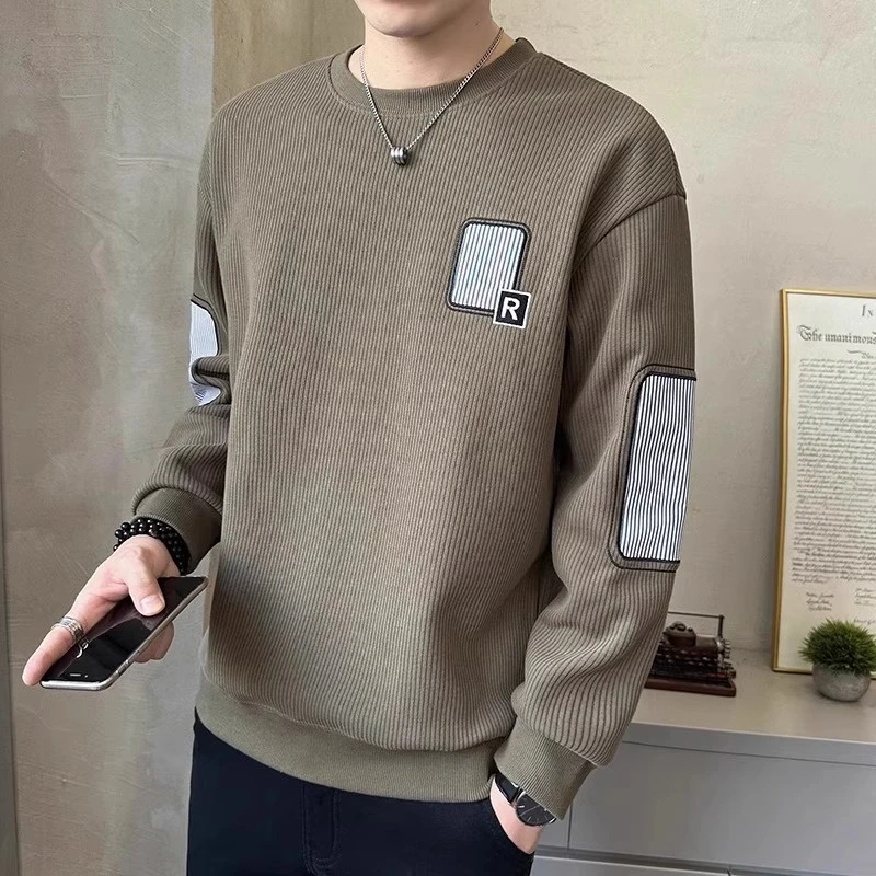 卫衣男秋冬季2025新款重磅潮牌刺绣休闲长袖t恤宽松圆领打底上衣