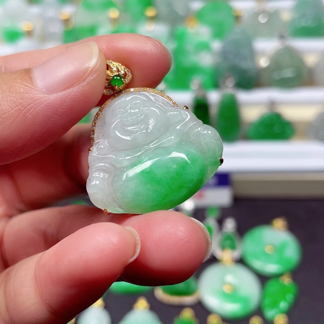 吊坠(不含链)18K金镶嵌翡翠