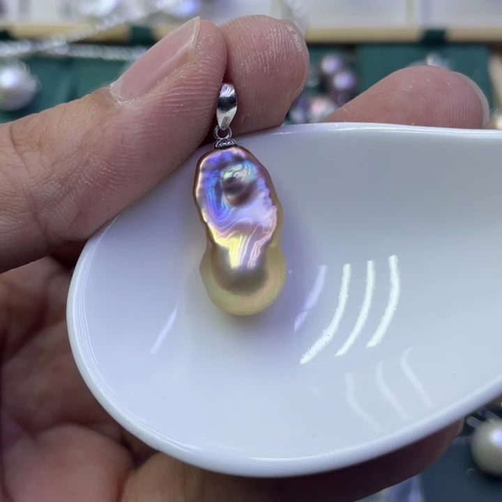 淡水珍珠吊坠(不含链)银S925镶嵌