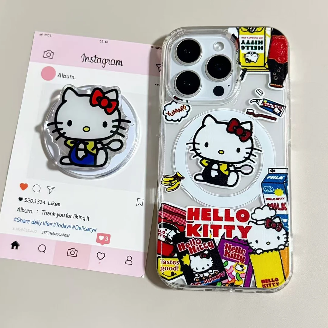 【亚克力磁吸】零食凯蒂猫支架一套高透手机壳适用17Pro/16/15防摔