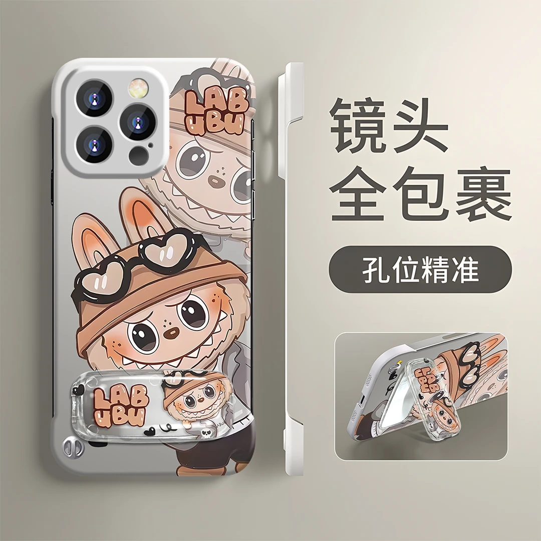 创意探头小怪兽适用于苹果华为oppo小米vivo超薄无边框镜子支架壳