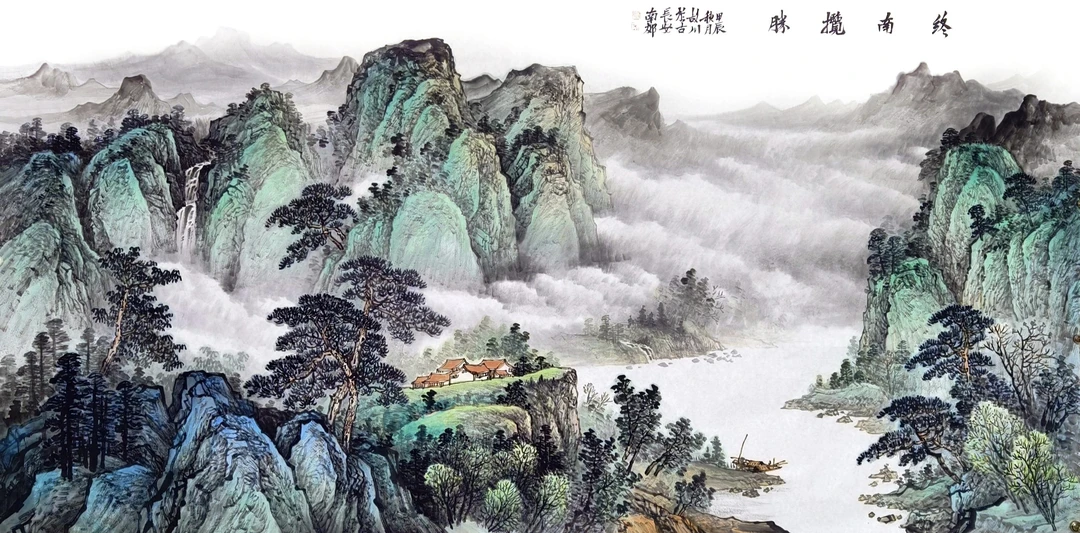 故川作品245×129厘米客厅茶室书房办公室精品山水画