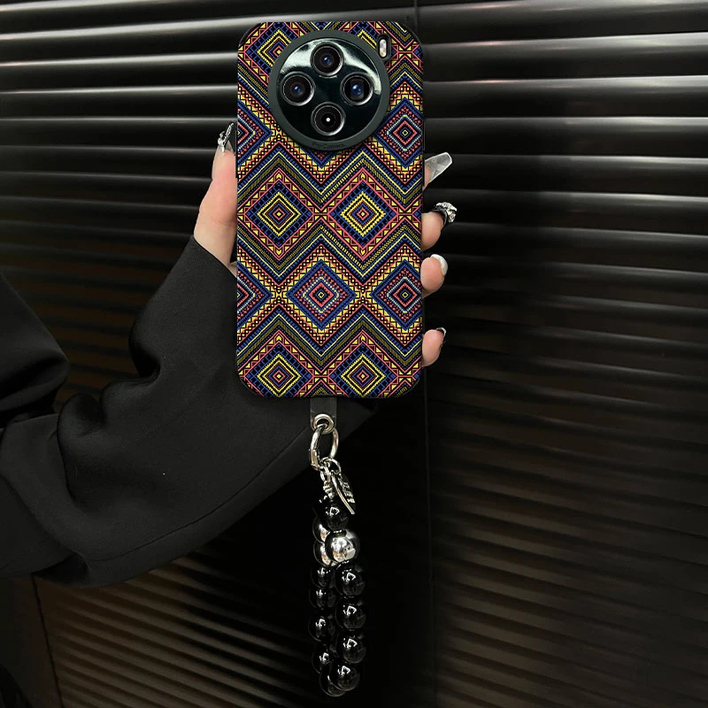 适用【vivox100】复古菱格花纹ins风小羊皮创意网红个性手机壳女款