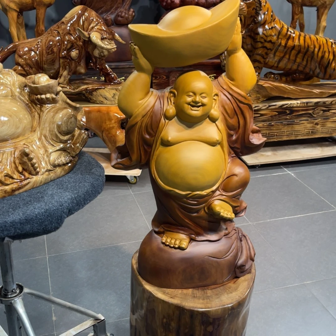 有***欢木香樟木实木雕刻弥勒加底座