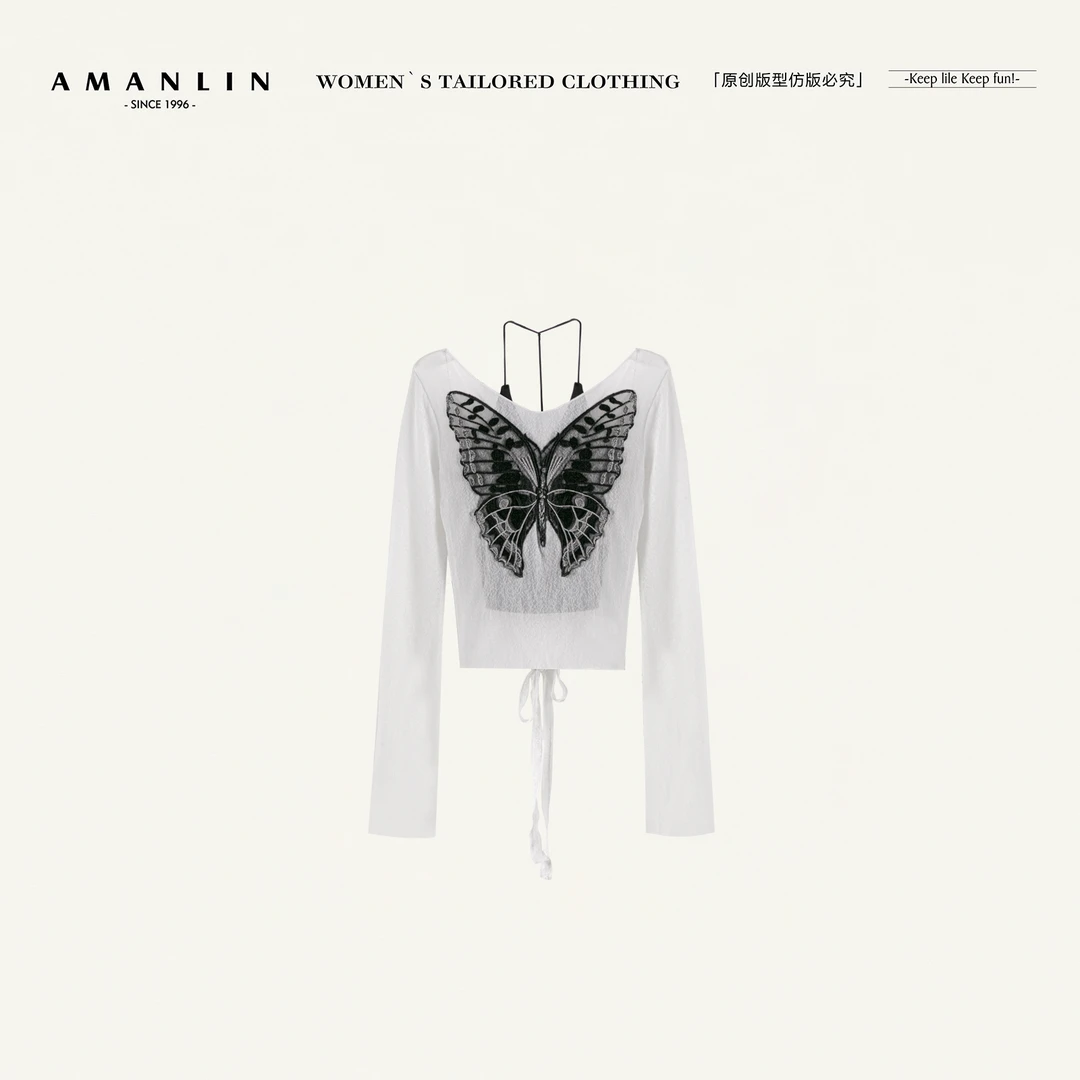 AMANLIN/阿谩琳欧若风小众设计感蝴蝶上衣吊带时尚套装女F596125