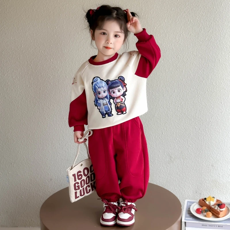 女童套装2025新款春季女孩韩版洋气时髦休闲卡通两件套女宝宝春装