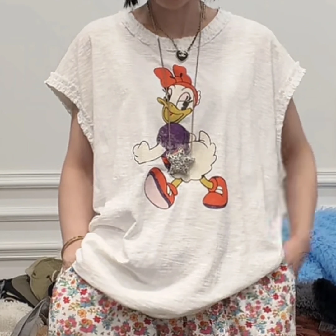 舜 韩代NO退换唐老鸭花边背心T恤
