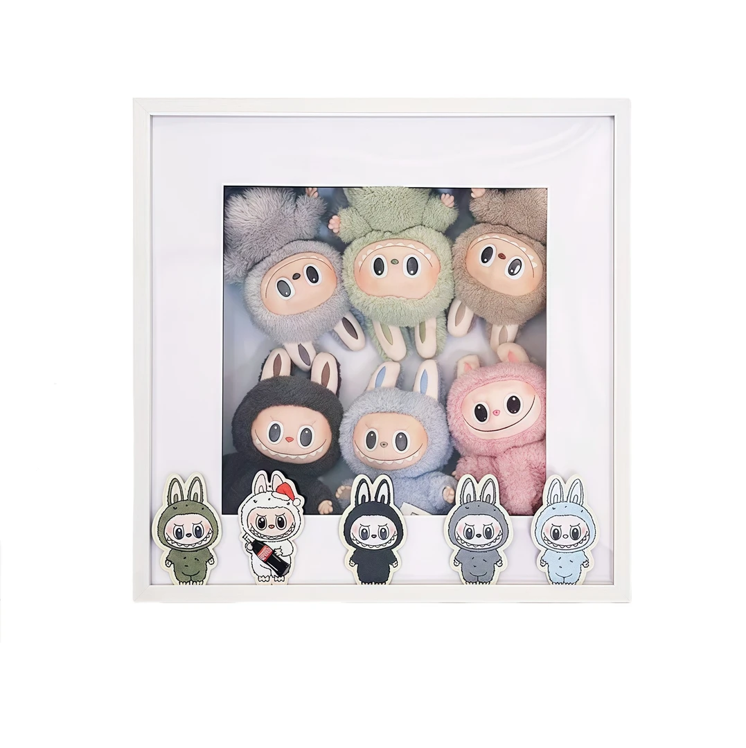 拉布布收纳柜子展示盒正方形相框马卡龙坐坐派对搪胶毛绒