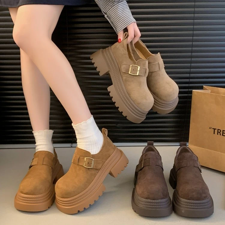 2025春季爆款时尚百搭厚底一脚蹬勃肯鞋女韩版日系皮带扣短筒女鞋