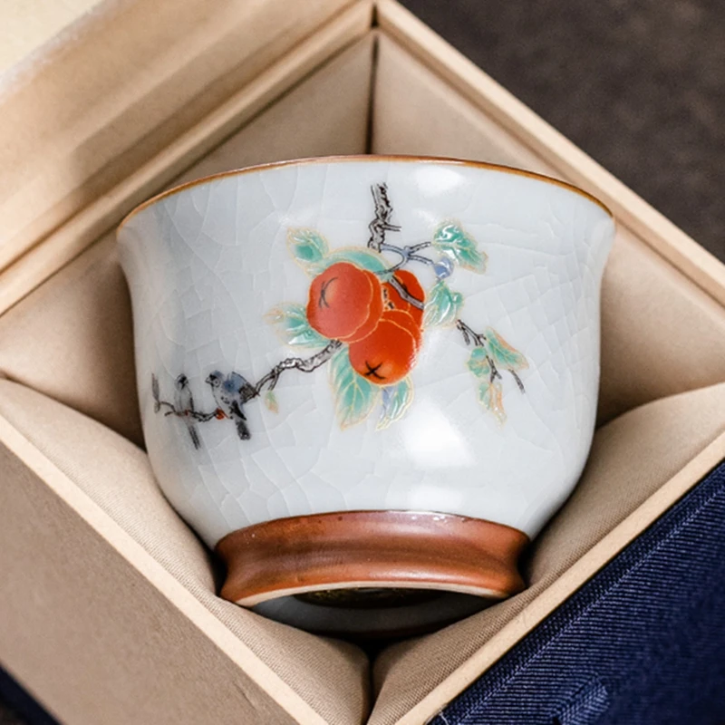 月白复古个人喝茶杯开片可养品茗杯家用主人杯单杯陶瓷茶碗大号杯