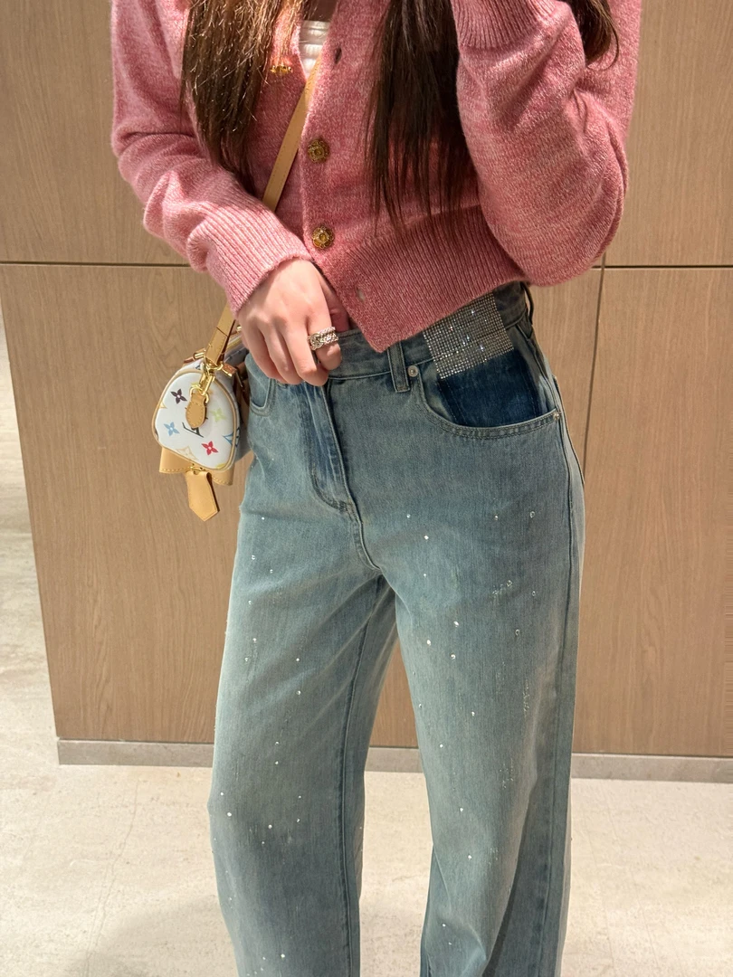 Yue【复古深蓝】春季新款重工小众牛仔直筒拖地牛仔裤YY5CBK05