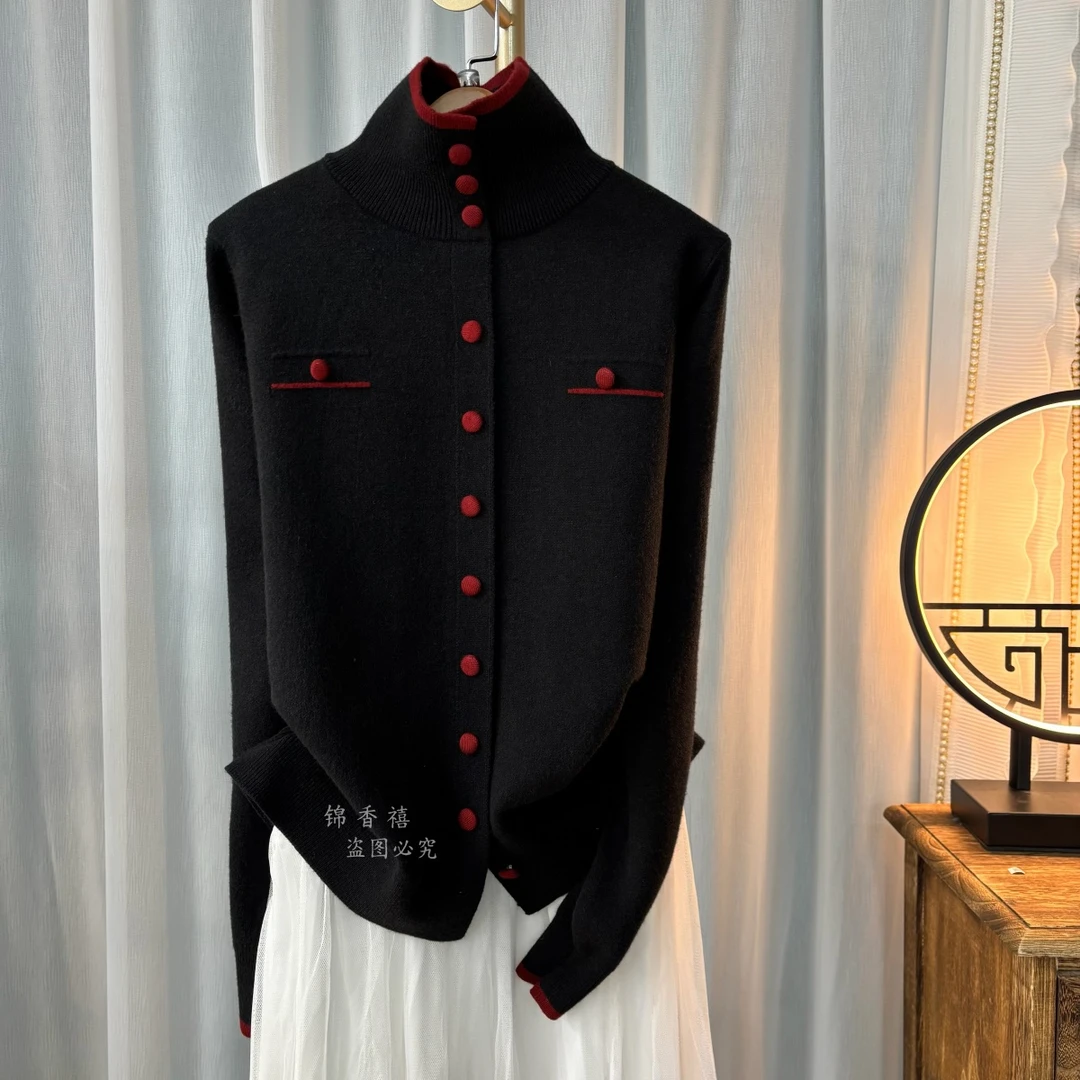 【S08黑色流金】时尚百搭显瘦针织衫开衫毛衣外套