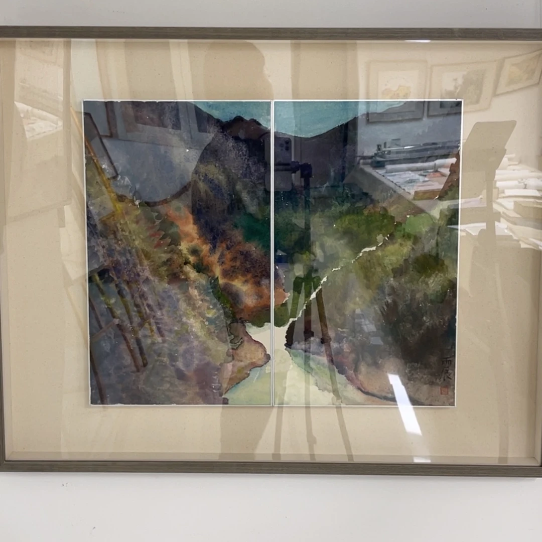 凌***阁国画党震 两平尺 山水带框