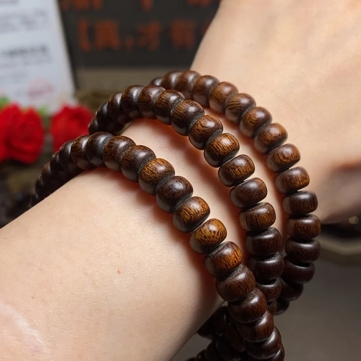 沉香手串越南富森红土熟结算盘珠0.5×0.8×108