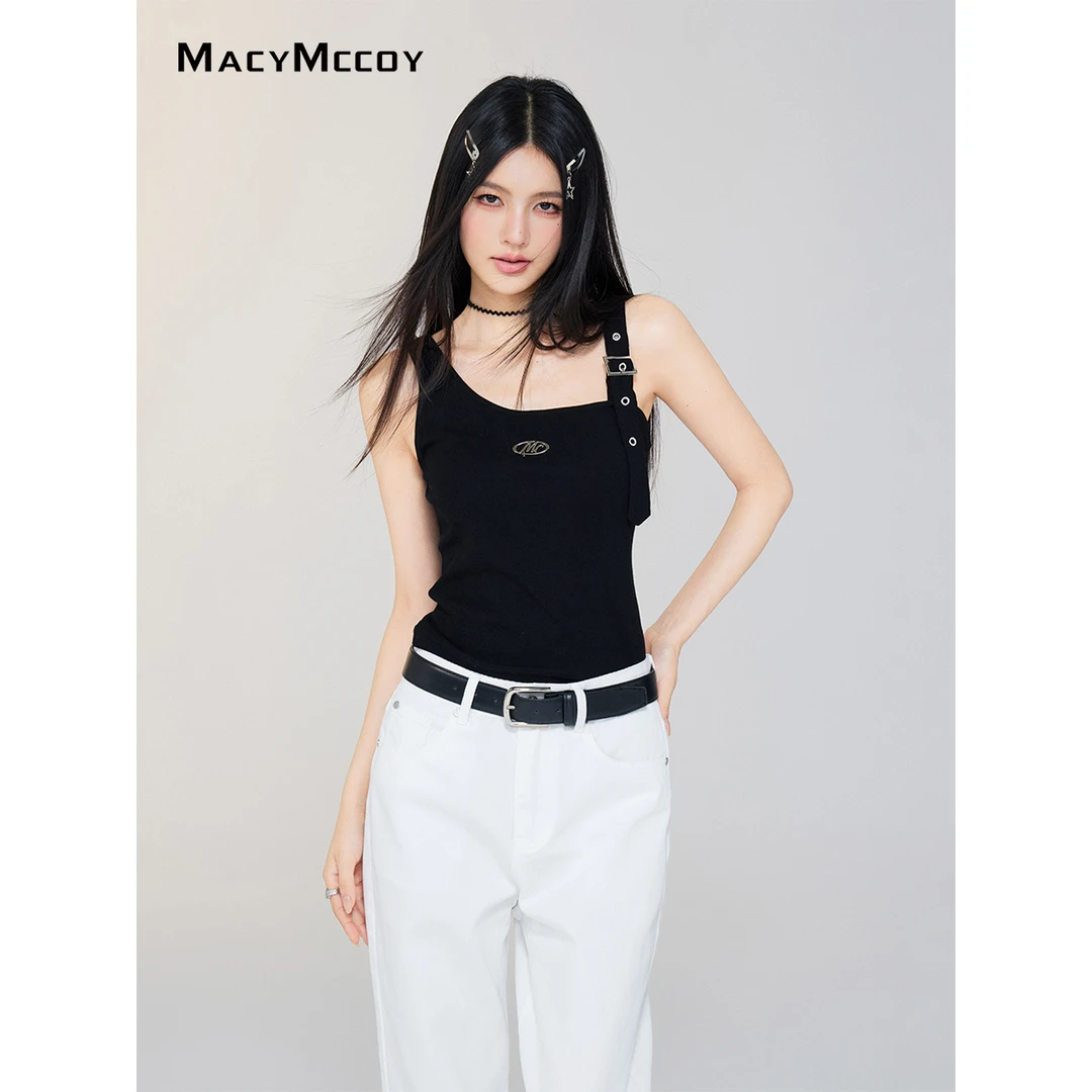 【毛毛专属】MacyMccoy不规则斜肩背心女夏季计感高弹力精梳棉上衣