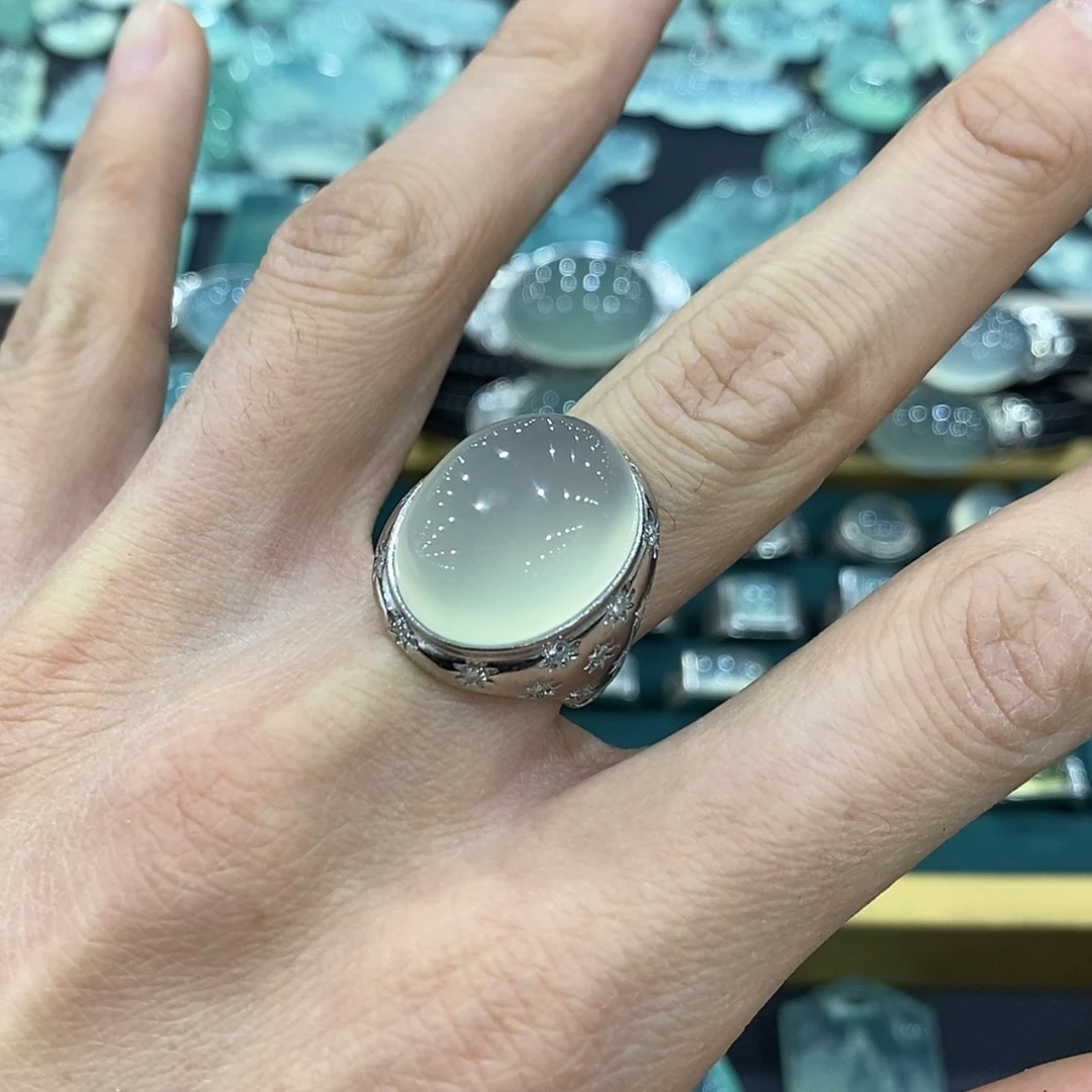 【闪购商品】蛇纹石玉戒指银S925镶嵌