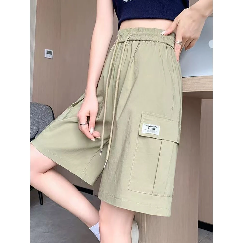 【清仓】冰丝速干工装五分裤女夏季薄款休闲阔腿裤美式显瘦5分裤女