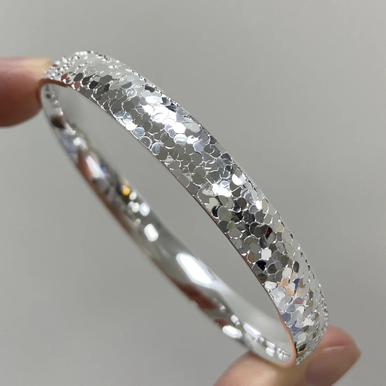 足银手镯 镯子传承通用甜美风亮面圈口55-56mm素款女精致银色正品