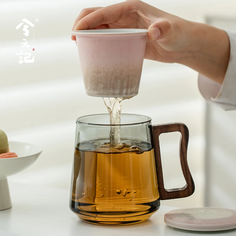 兮元记玻璃茶杯茶水分离杯女士个人专用水杯喝茶杯子办公室泡茶杯