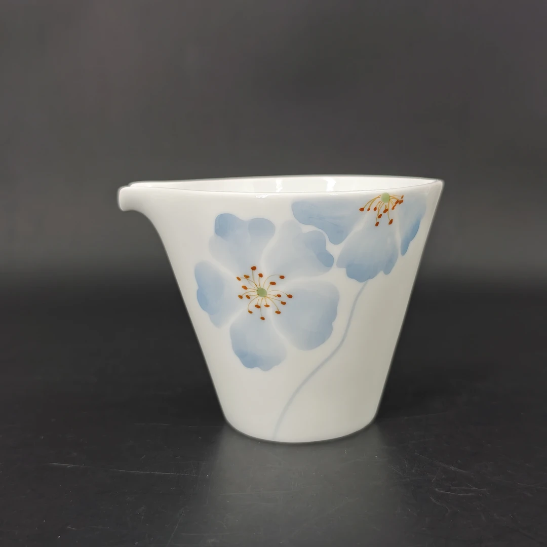 古典蓝影海棠茶器 创意手作陶瓷 仿古釉下彩治愈茶器公道杯