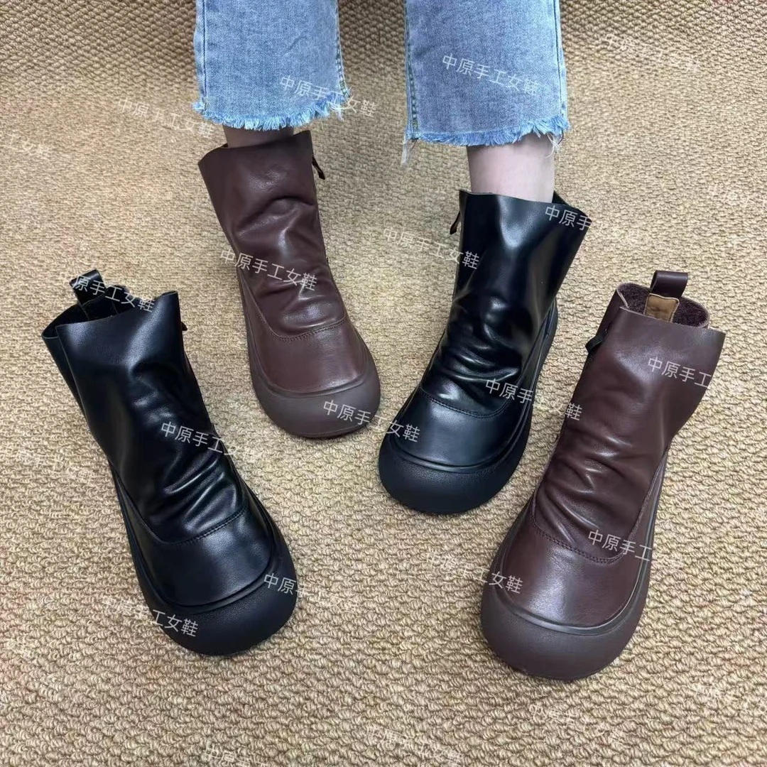 2255-2秋季新款复古港风包头舒适休闲百搭侧拉链短靴