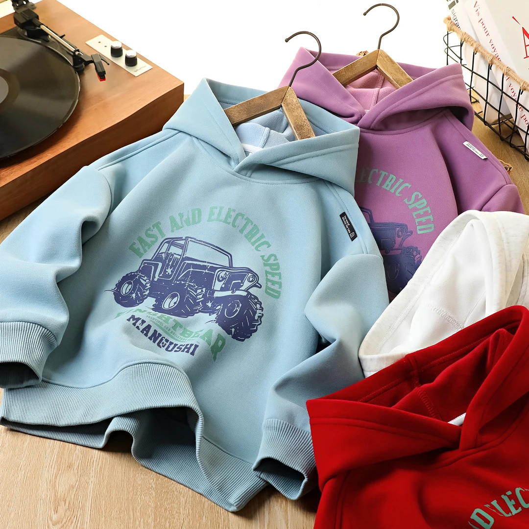 男童加绒连帽卫衣秋冬新款儿童加厚一体绒保暖打底衫