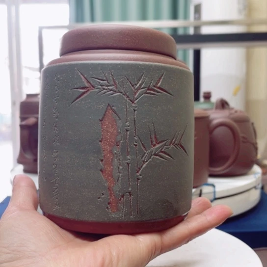 紫砂茶杯紫泥粉浆茶叶罐