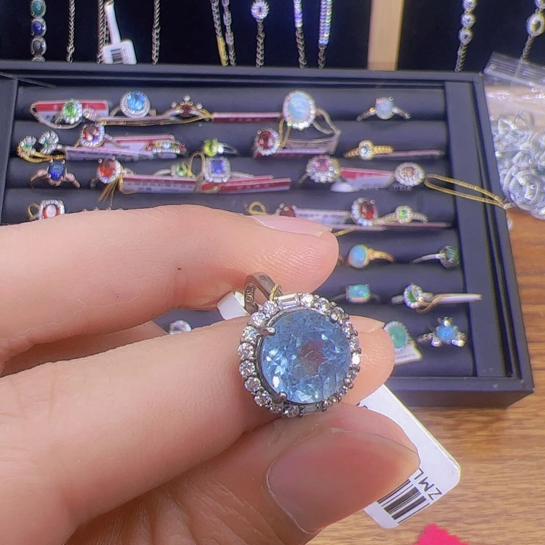 海蓝宝石戒圈银S925镶嵌戒指