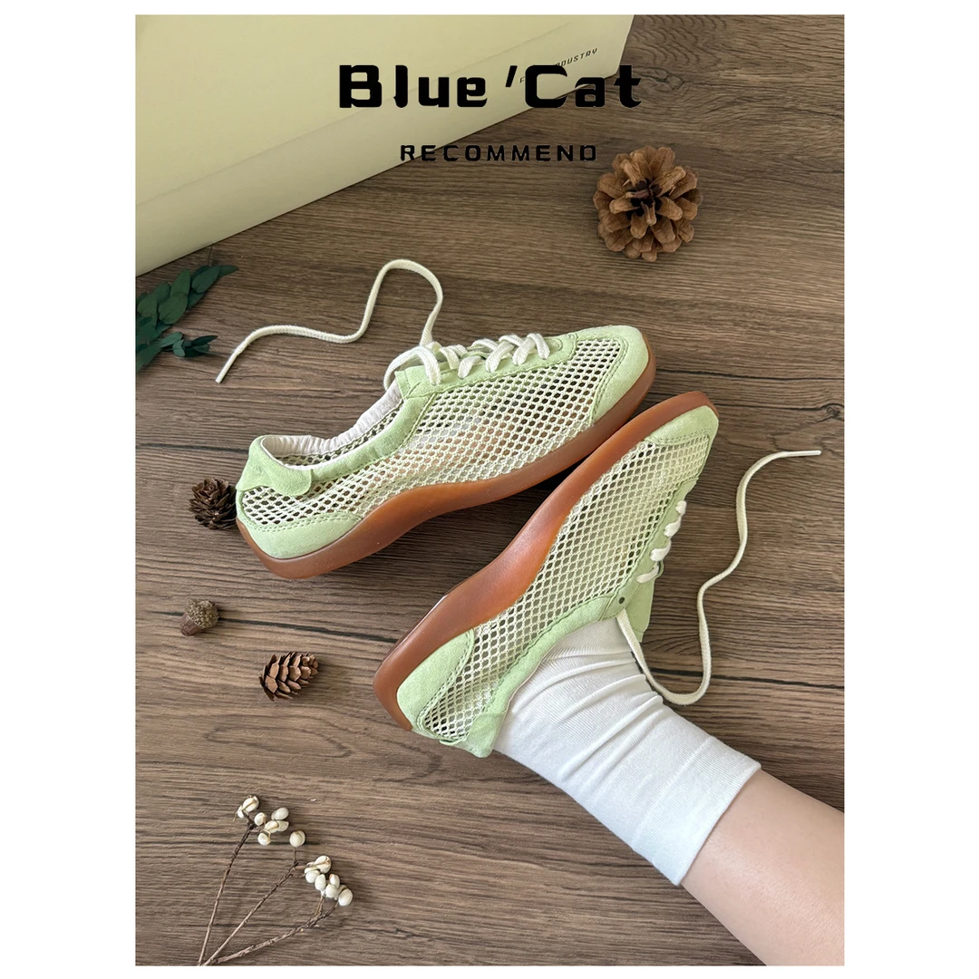 网布透气芭蕾德训鞋女2025夏新款复古系带运动休闲阿甘鞋