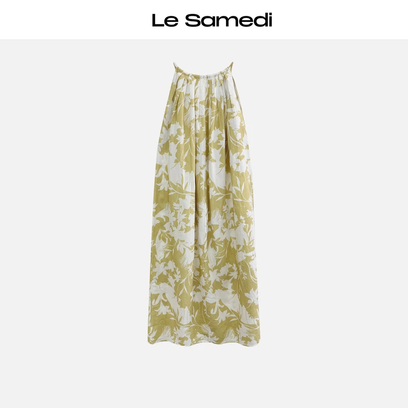 Le Samedi【阳光矢车菊】 妙笔生花 印花V领亚麻打揽吊带裙