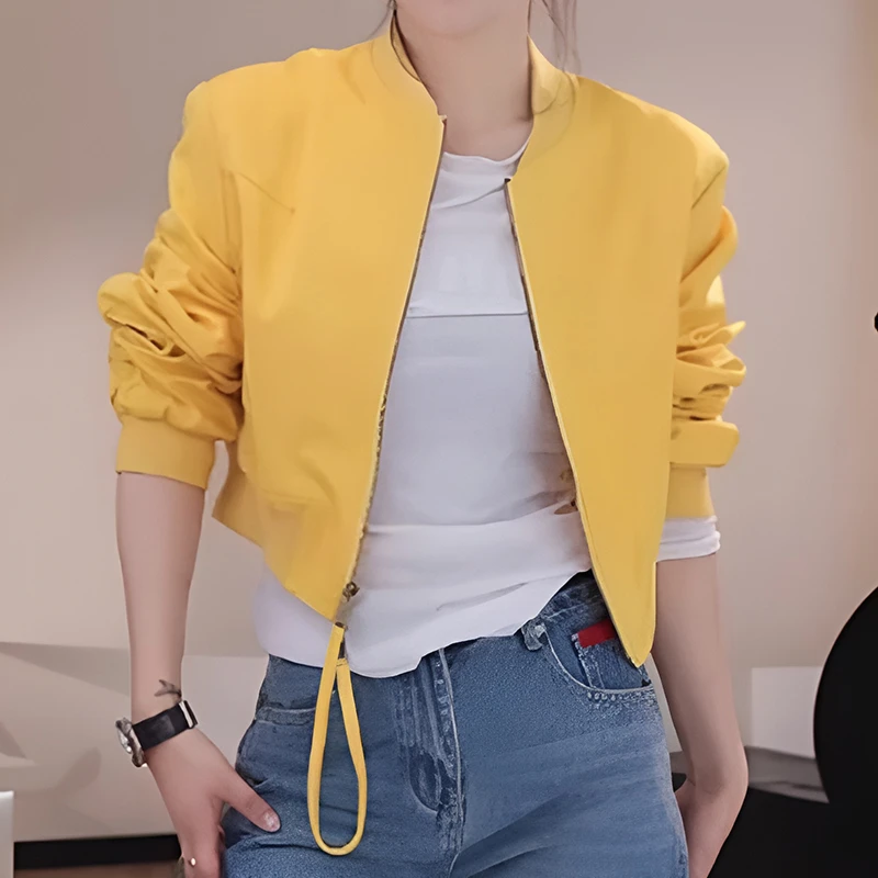 官图 欧货时尚潮流黄色棒球服外套2025春秋宽松休闲短款夹克上衣