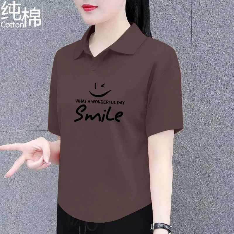 纯棉短袖t恤女士polo衫2025夏女装新款翻领短款上衣小个子体恤衫