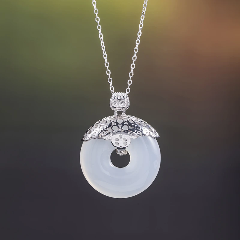 吊坠925银 国风中式复古民族风平安扣坠链古风素款纯银镂空吊坠女