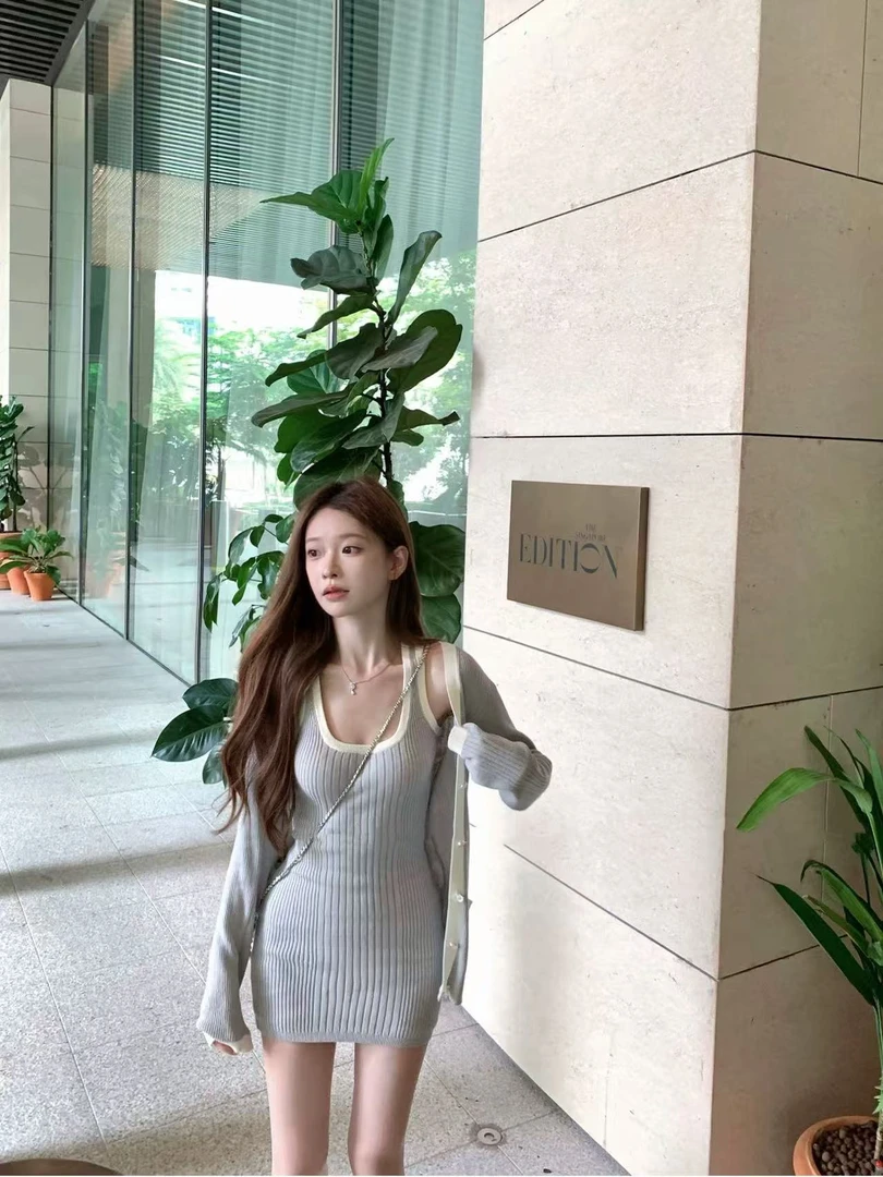 梦梦 MENGMENG｛轻氧日常 夏季纯欲清冷针织T恤半裙背心裙}