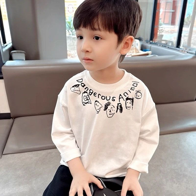 男童纯棉长袖T恤2025春季新款儿童百搭上衣卡通印花春秋打底衫