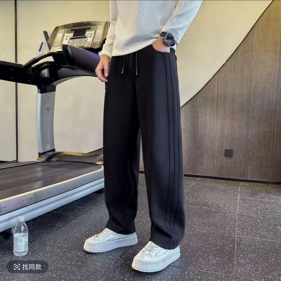 秋冬新款男士休闲弯刀设计压褶平角裤百搭宽松时尚潮流休闲裤