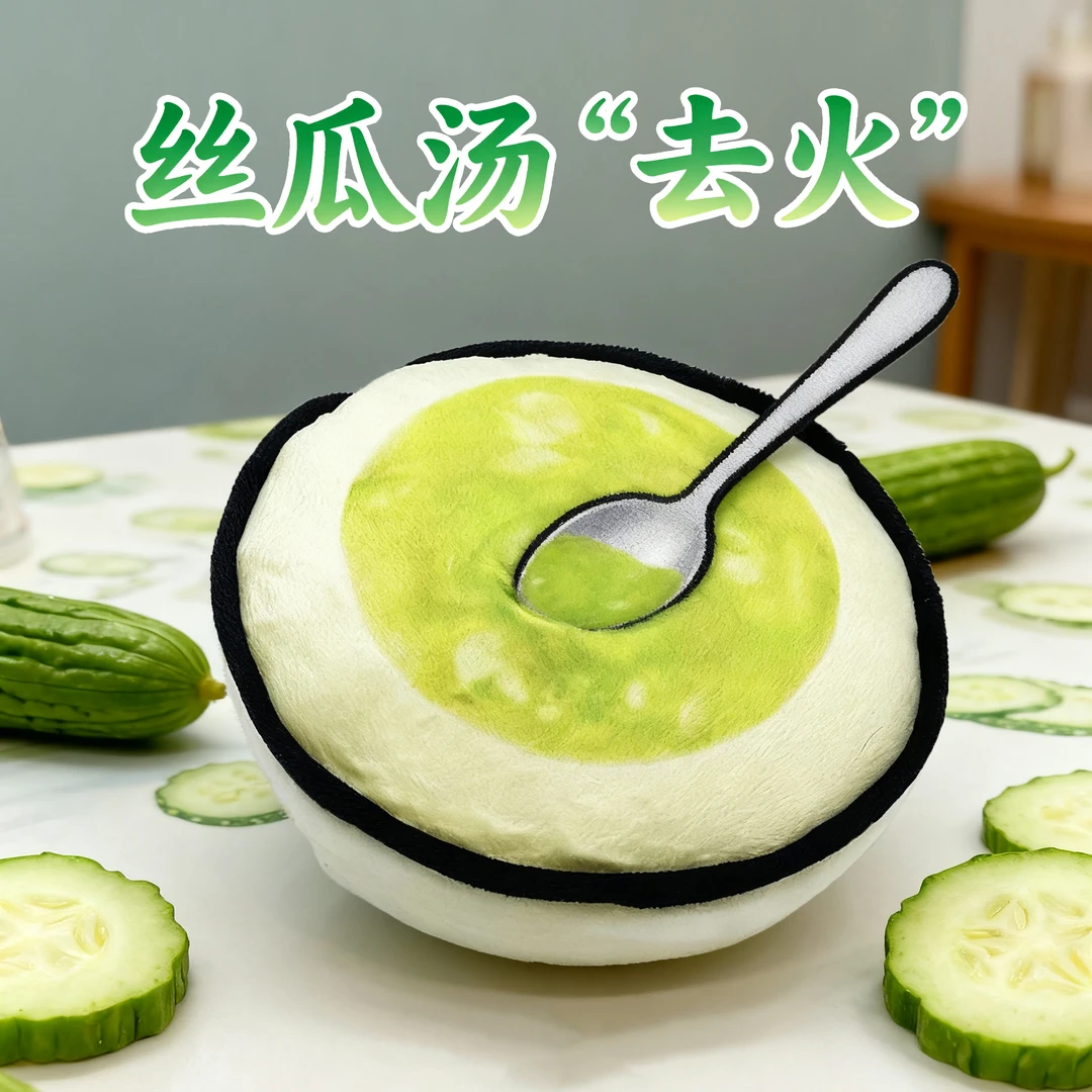 热梗喝点丝瓜汤降降火毛绒玩偶秋冬新款可爱创意解压玩具恶搞玩偶