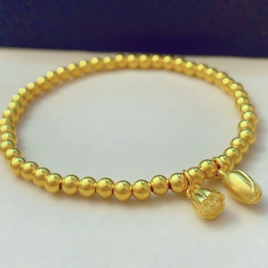 【水贝黄金】足 金999古法金珠两世欢手链手串磨砂百搭简约B100