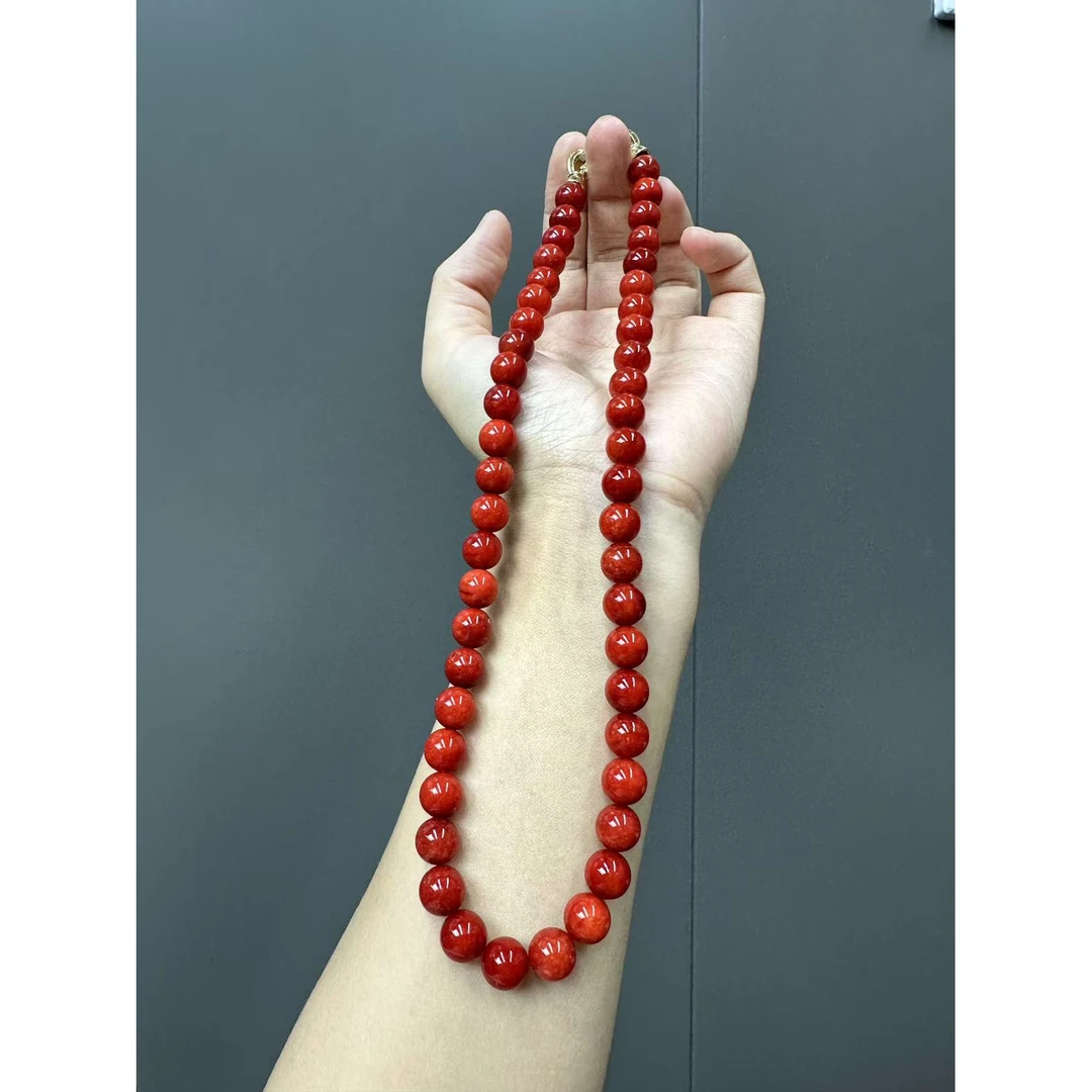 翡翠红翡翠14k妈妈链项链8mm