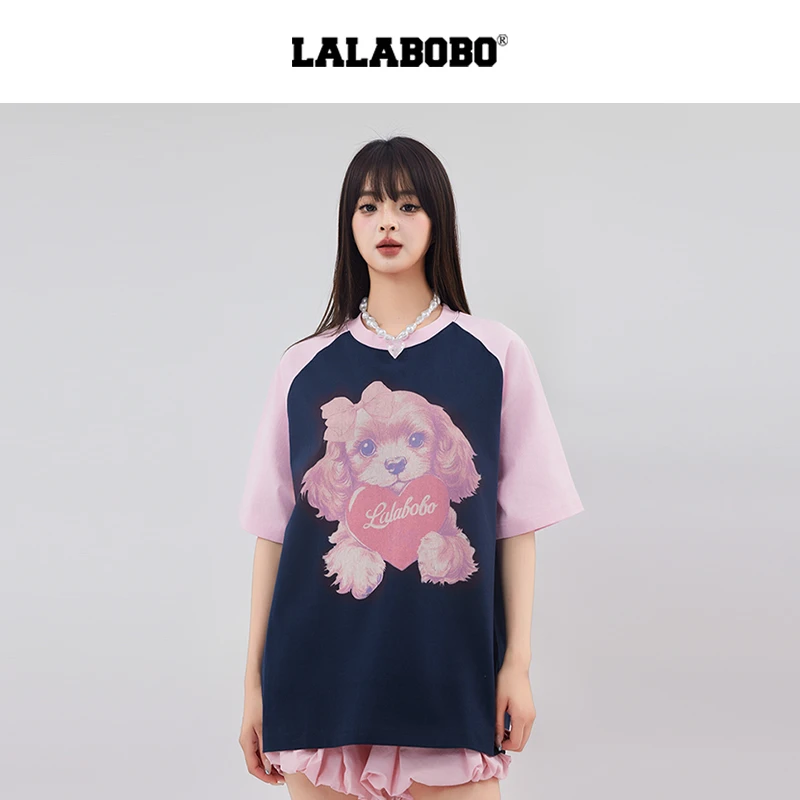 【芋总】LAL5年T恤夏新款女原创潮牌短袖插肩撞色上衣RBEB-DT33