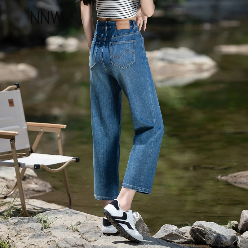弹力直筒牛仔裤女2025新款春秋季宽松显瘦小个子九分烟管法棍裤子