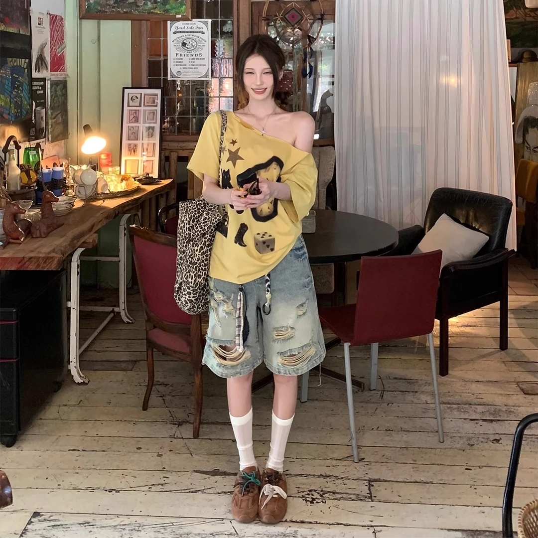 <花间集优选>五分裤夏季水洗微弹力薄款城市机能风牛仔裤高腰显瘦