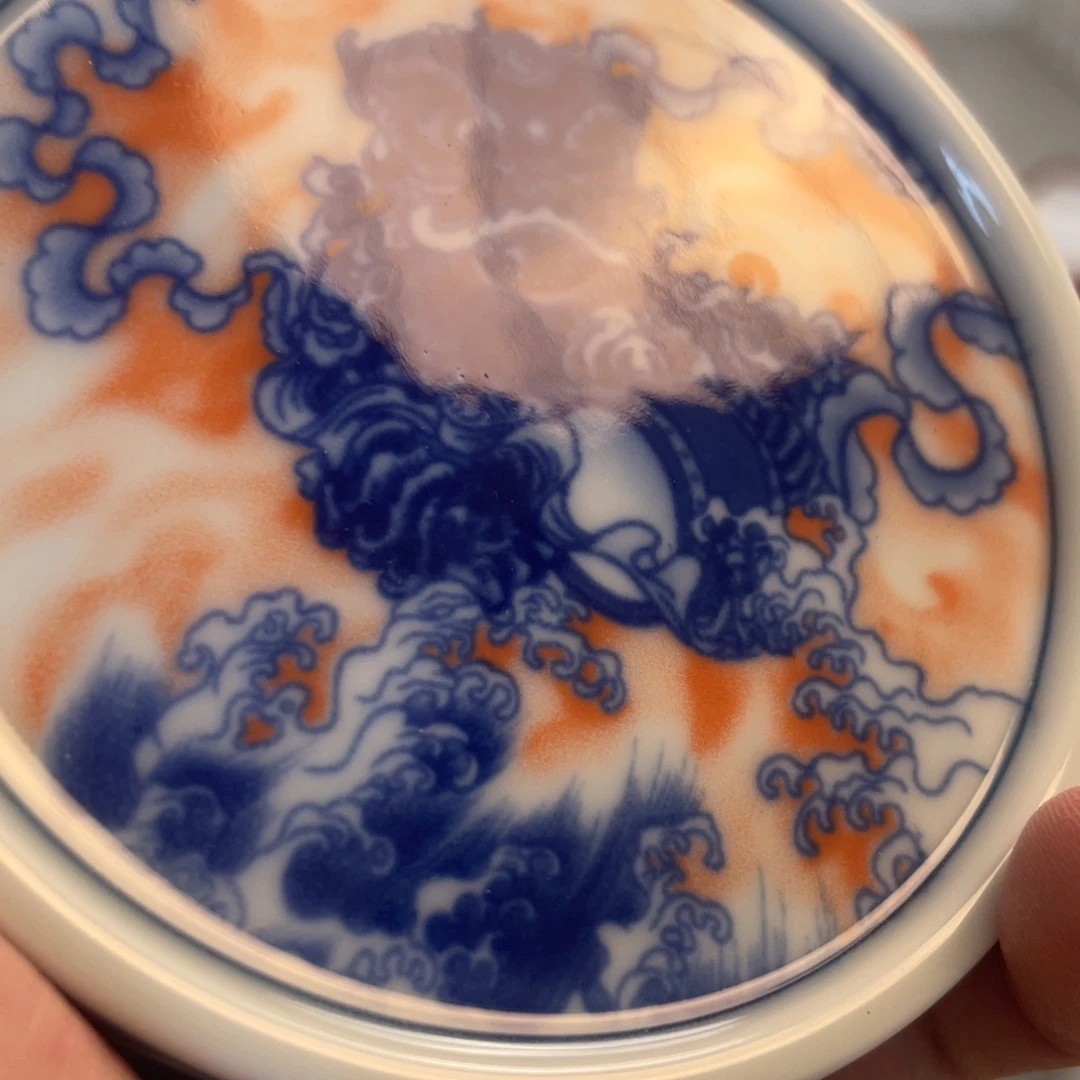 瓷片景德镇梵红醒狮盖置