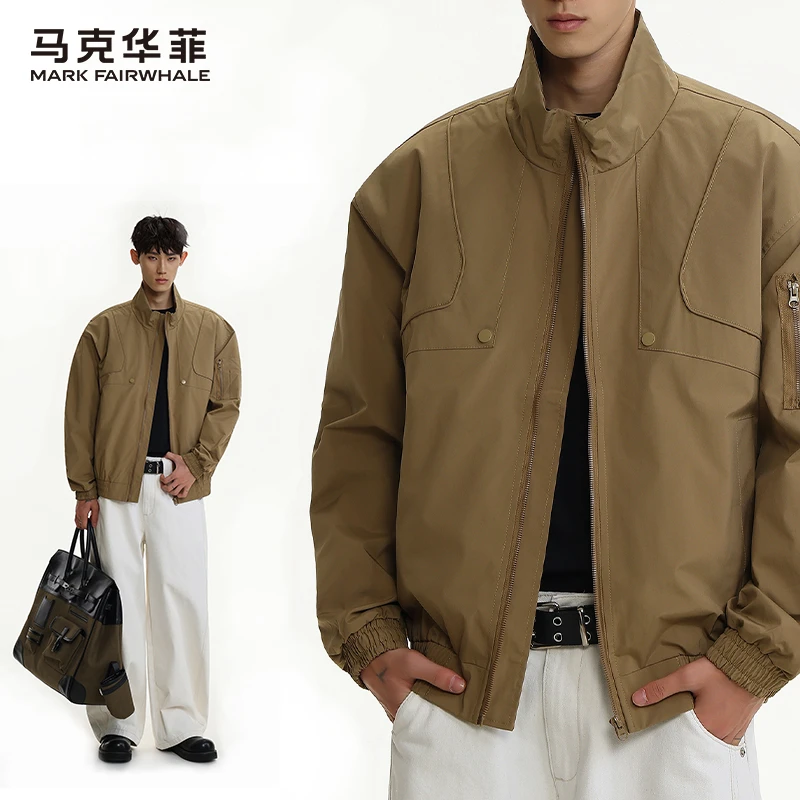 马克华菲美式复古工装夹克男士秋季新款潮牌宽松休闲百搭立领外套