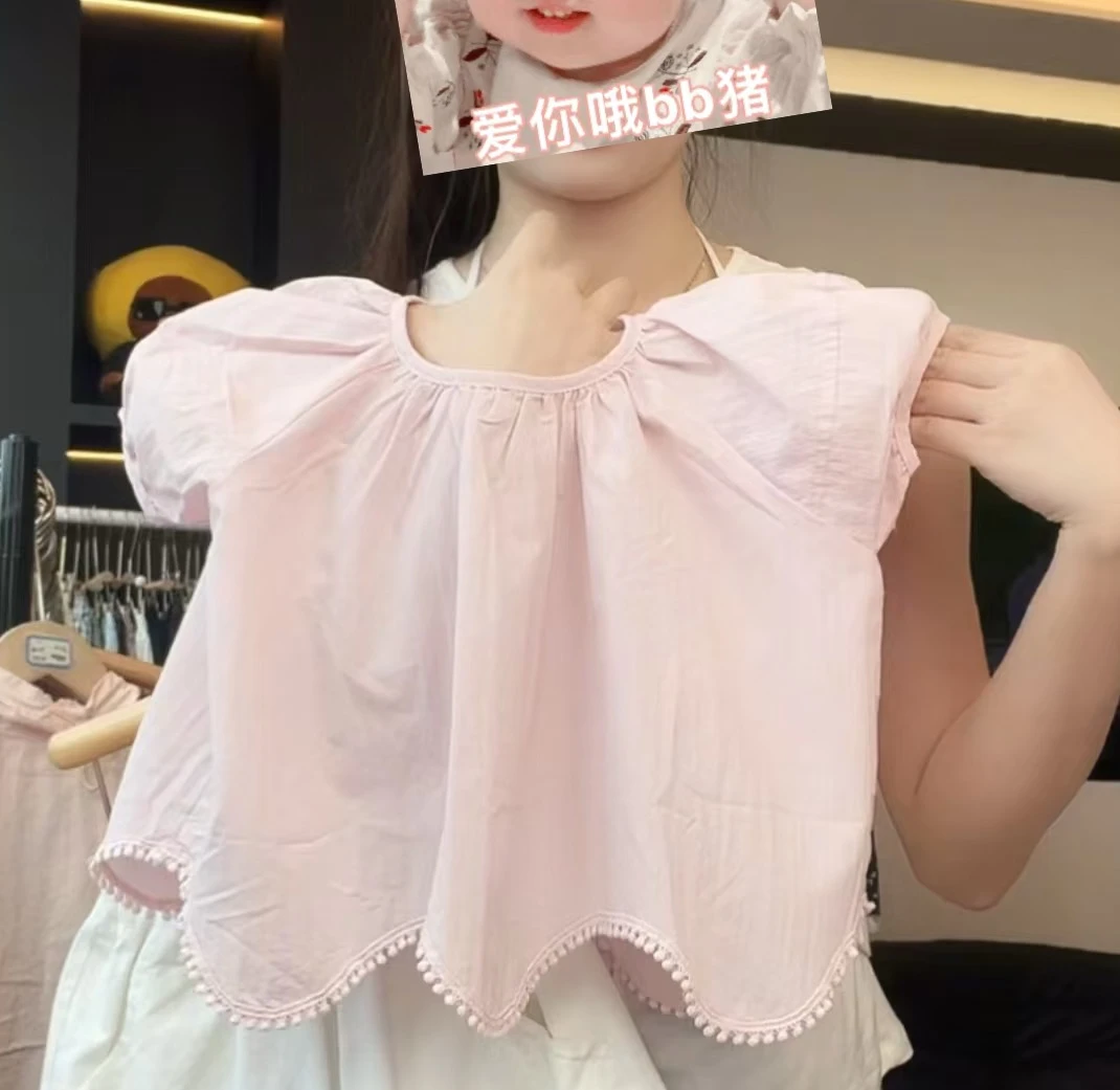 阿卷女童设计感衬衣泡泡袖娃娃衫上衣MPG6555