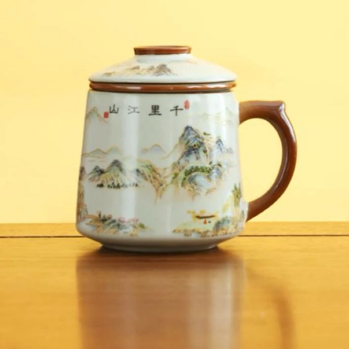 龙窑茶器   黄汝窑金千里江山办公杯         4391   (A)